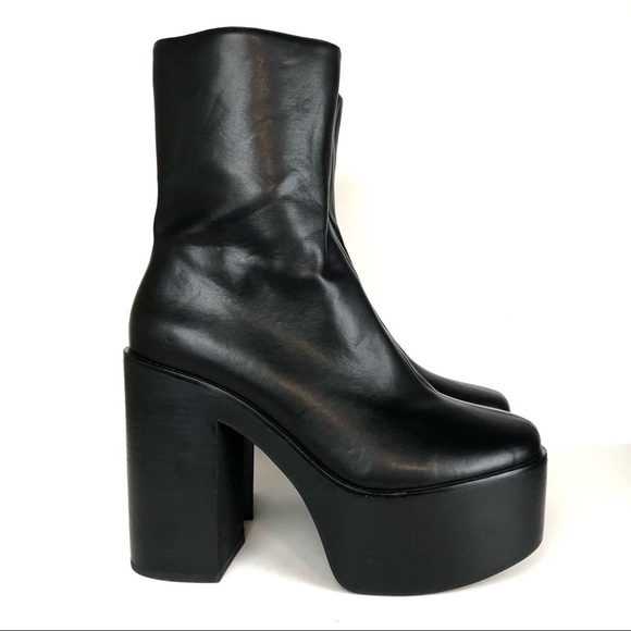 Jeffrey Campbell Mexique Platform Ankle Retro Boho Boots Glossy Black Sz 9.5 - Picture 1 of 7